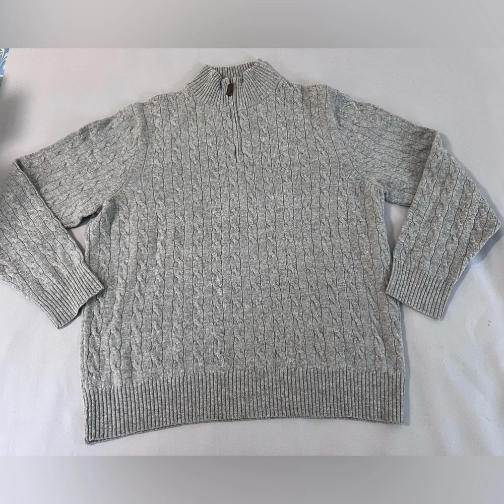J Crew Knit‎ Sweater Men's Extra Large Gray Lambs Wool 1/4-Zip Mock-Neck